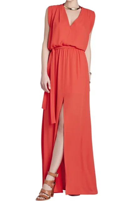 BCBG Max Azria Red Georgette Tie Waist Sleeveless Raymee Maxi Dress Size S NWT/D