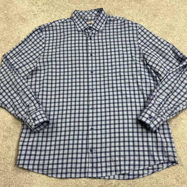 Johnnie-O Hangin’ Out Shirt Mens XL Plaid Laguna Blue Button Long Sleeve Cotton