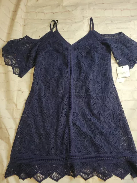 NWT Laundry By Shelli Segal Blue Crochet Short Dress Size 4