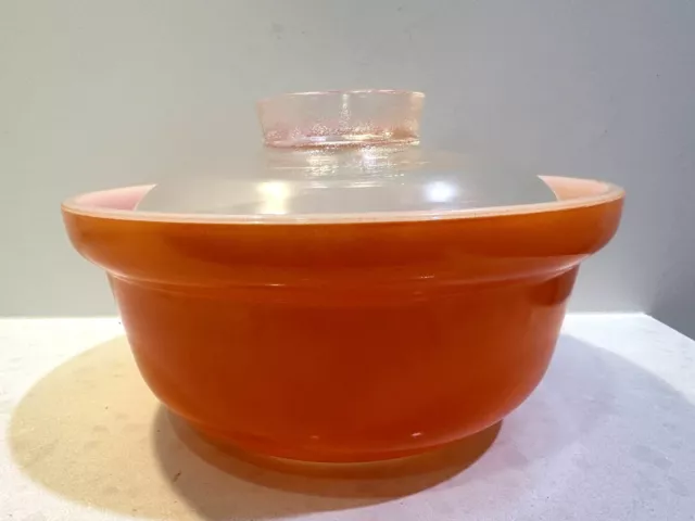 Vintage Flame Orange PYREX Agee CROWN Casserole Tubby DISH With Lid 2.5 Pt