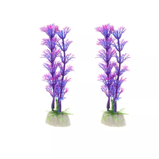 2 Pcs Aquarium Artificial Plants Set Plastic for Fish Tank Decoration Purple