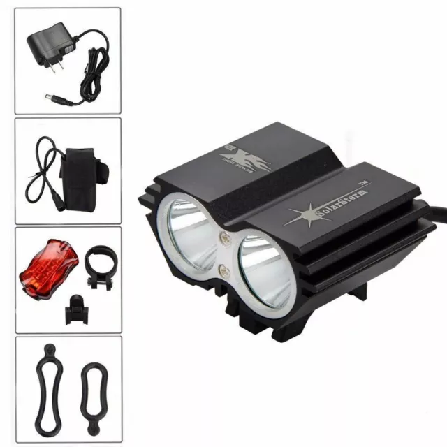 SolarStorm Bike Light 6000lm 2x U2 LED Head Front Bicycle Rear Lamp Battery