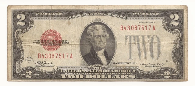 1928-C Red Seal $2 Dollar Bill UNITED STATES NOTE 517A-ACA