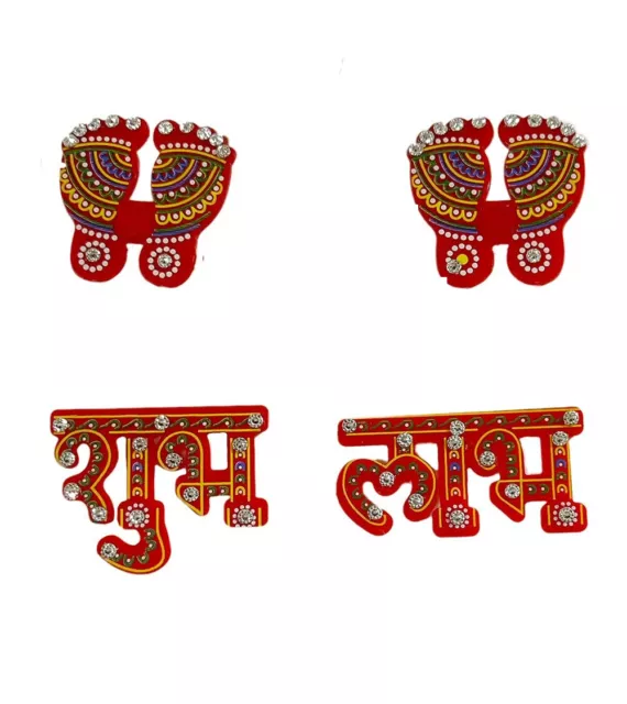 Traditional Acrylic Stone Studded Laxmi Shubh labh Feet Sticker For Floor Decor