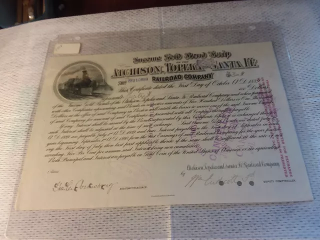 1889 100 Year Gold Bond - Atchison,Topeka, and Sante Fe Railroad Co.