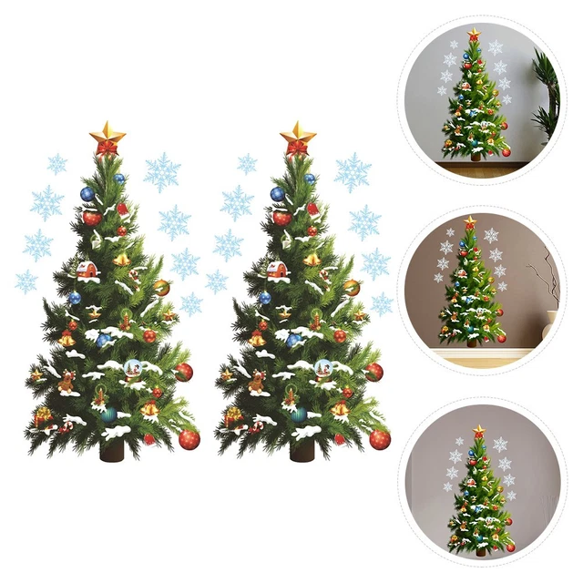 2 Stickers Sapin De Noël Doré - Autocollants Muraux Réutilisables 65x45cm, Pour Fenêtre, Vitrine Ou Miroir