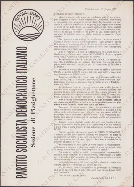 1975 PIZZIGHETTONE Partito Socialista Democratico Italiano Socialismo Propaganda