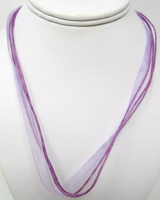 Lavender Ribbon Necklace 18"-20" Choker Organza 3 Waxed Cords Adjusts US Seller