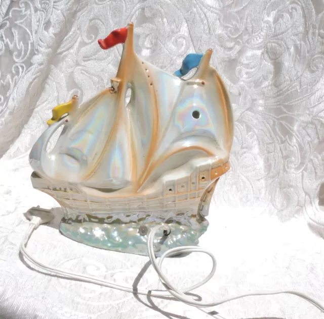Vintage Porcelain Sailing Ship Perfume Lamp   Germany c 1950 2