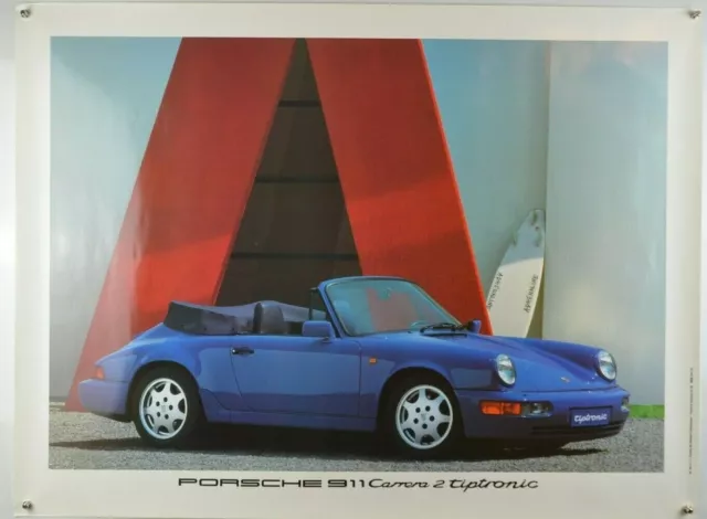 Plakat Poster Porsche 911 964 Carrera 2 Tiptronic Cabriolet blau 1990 101 x76cm