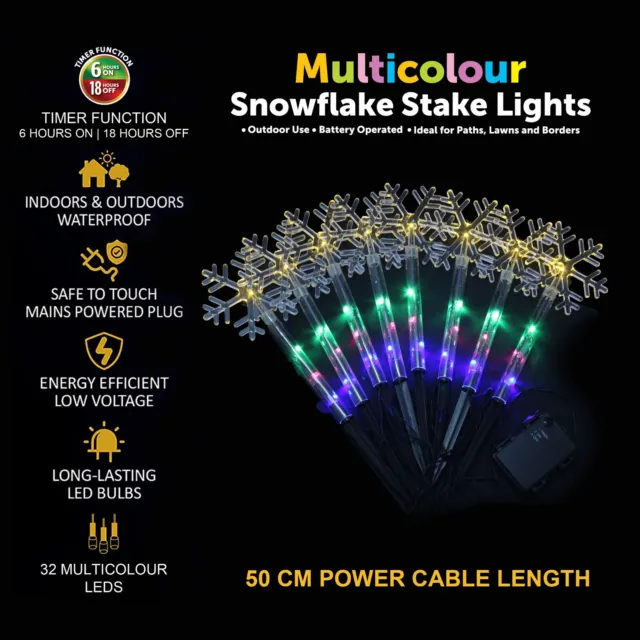 8X Weihnachten Mehrfarbig Schneeflocke Pfahl Lichter LED Outdoor Garten Weg Dekor