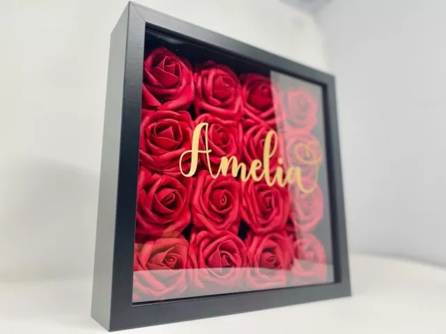 PERSONALISED 3D Rose Flower Deep Frame Gift Box Anniversary Birthday Valentines