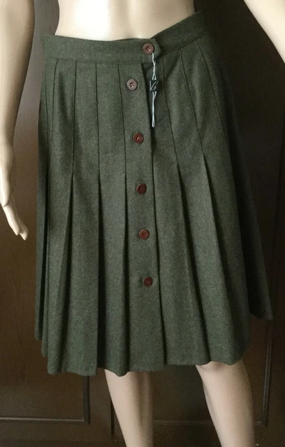 Laine Plissé Jupe DIANA Femmes, Vert Foncé, Taille 46, Lined Jupe Femme, Laine