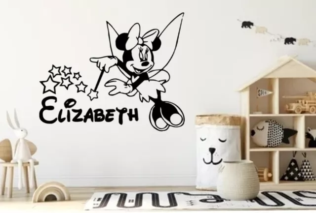 Large MINNIE/MICKEY MOUSE WALL STICKERS KIDS WALL ART  BEDROOM NAME BABY ROOM
