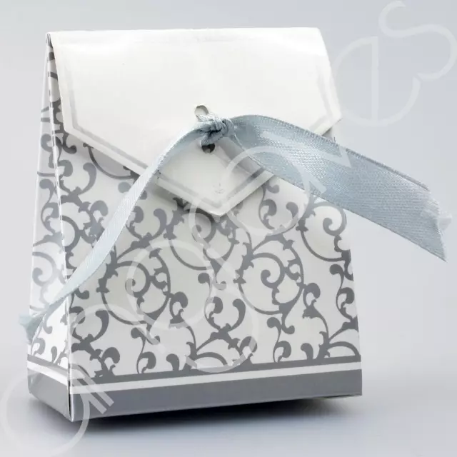 25er Set zum Selbermachen Silber Blumenmuster Design Hochzeit Gefallen Geschenk Leckerbissen Boxen mit Band