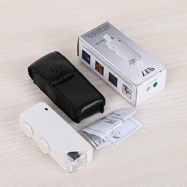 Mini 160X-200X Zoom Lighted Microscope Jewelers Loupe Magnifying Glass