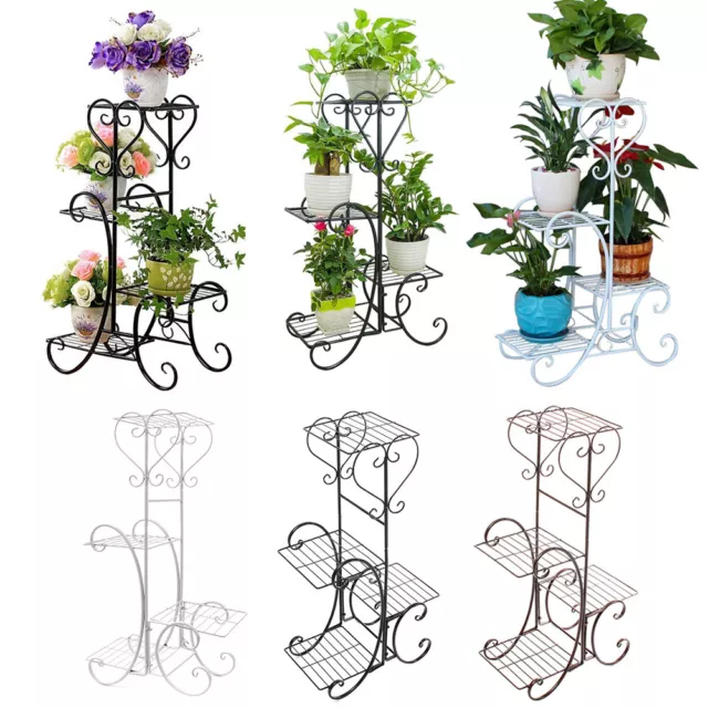 4 Tier Indoor Outdoor Plant Stand Flower Pot Display Metal Shelf Rack Home Décor