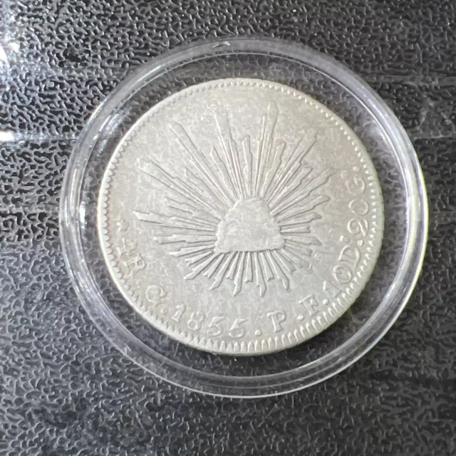 1855 Republica Mexicana 4 Reales Silver Coin  13.54 Grams