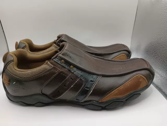 Skechers Men's Dark Brown Tan Oiled Leather Slip on Shoes 61779 Size 11.5