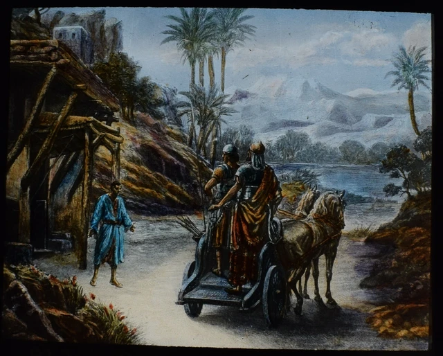 Magic Lantern Slide NAAMAN AT ELIJAHS DOOR C1910 ILLUSTRATION RELIGION ELIJAH