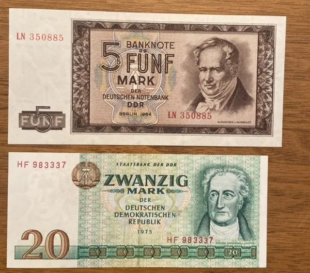 1964-1975 German Democratic Republic (DDR)  5, 20 Mark - Banknotes
