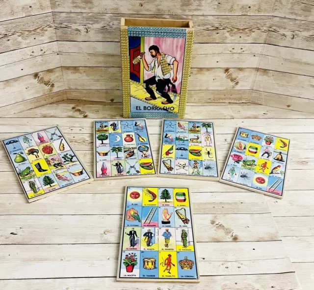 5 tarjetas de lotería caja de madera 5 cartas de lotería de madera con cajita borracho