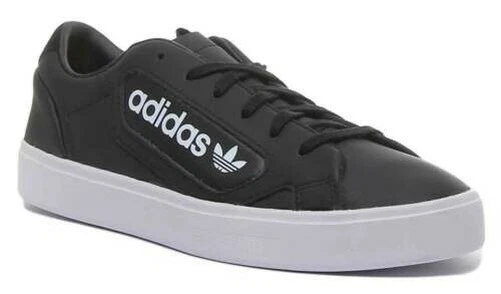 Adidas Sleek Femmes Lacet Cuir Baskets En Noir Blanc Taille UK 3 - 8