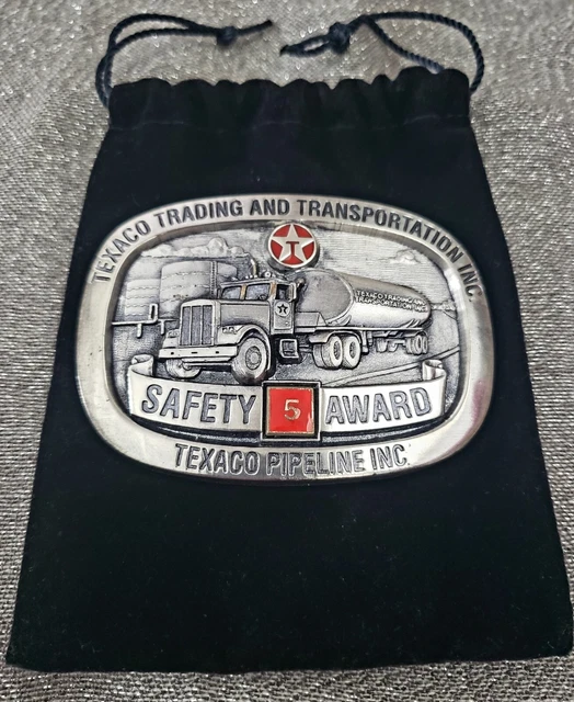 VINTAGE TEXACO SOLID Pewter Safety Award 5 YrsBelt Buckle (NEW) W