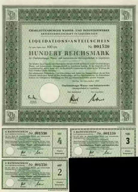 Wasserwerk Charlottenburg 1955 Teltow Kirchhain Vivendi  RWE 100 RM Anteilschein