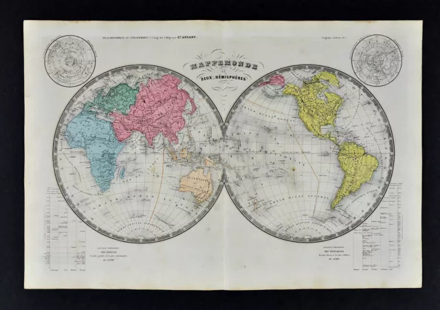 Ansart Map World in Hemispheres America Europe Asia Africa Texas Republic