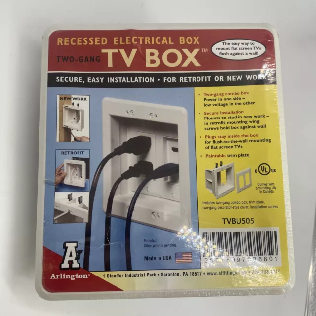 Arlington Recessed Electrical Tv Box two gang combo box, TVBU505