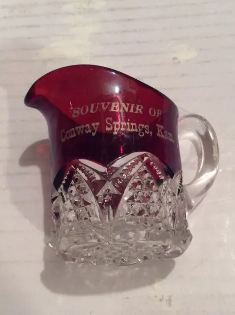 Antique Souvenir Ruby Flash "Conway Springs Kan." Glass Mini Creamer