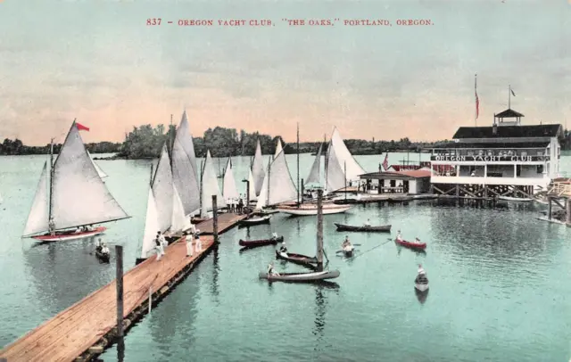 Portland, Oregon OR    OREGON YACHT CLUB ~ THE OAKS  Sailboats ca1910's Postcard