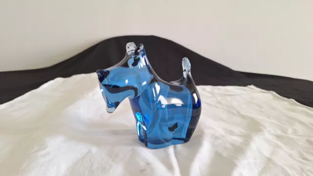 Wedgwood Art Glass Scottie Dog Paperweight Blue