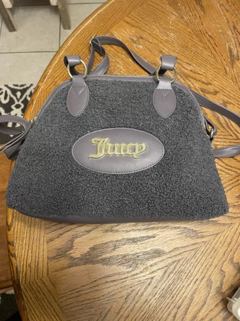 Juicy Couture Crossbody Womens Gray Satchel Dome Sherpa Vegan Faux Leather Bag