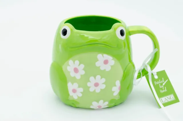 NWT Frog Daisy Coffee Mug 14 oz Figural 3D Green Hand Painted With Daisies Lang