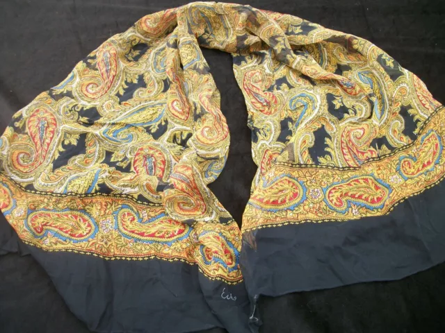 Paisley Print Scarf Vintage Echo Sheer All Silk Hand Rolled Made in Japan SC95