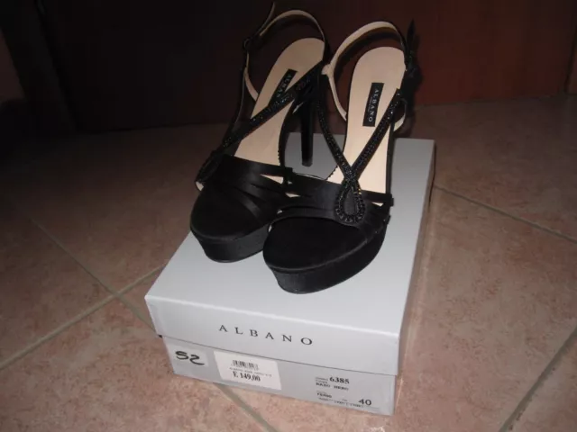 SCARPE DONNA SANDALI CERIMONIA RASO CON STRASS col. NERO marca ALBANO N. 40