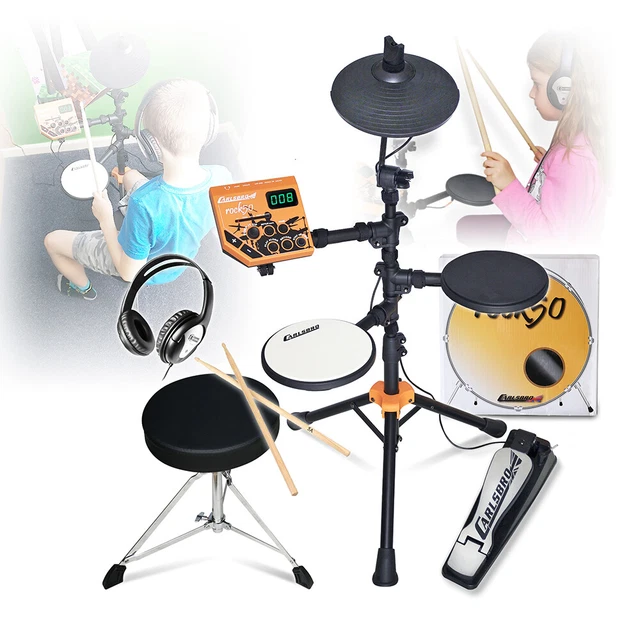 Silent Drum Set, Stool & Headphones 3 Piece Electronic Digital Kids Practice Kit