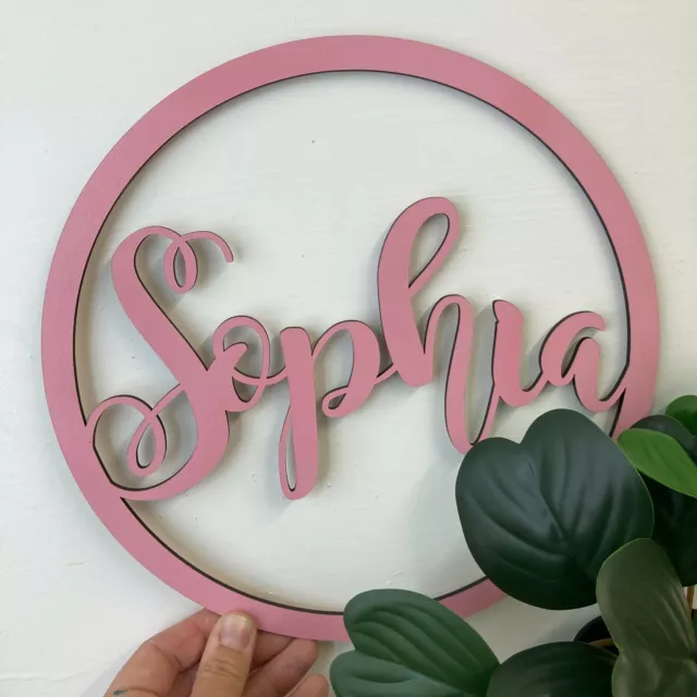 *ANY NAME & COLOUR* Personalised wooden name hoop wreath - Circle Loop Plaque