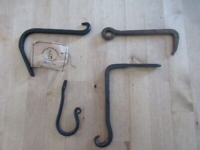 Mixed Lot of 4 Iron Wall Brackets Hooks - Some Hand Forged Wrought Iron