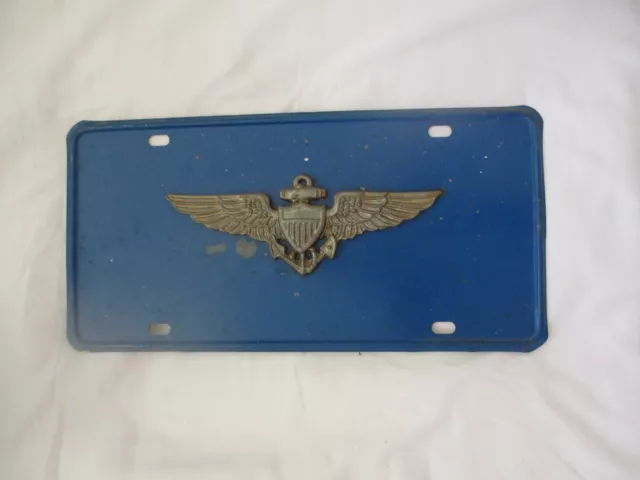 Vintage US Navy Pilot Aviator Wings Metal License Plate 2 / Gemsco