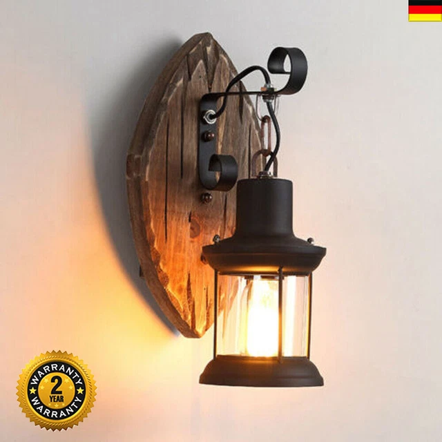 Vintage Wandleuchte Retro Holz Wandlampe E27 Industrielampe innen Laterne Licht