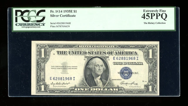 DBR 1935-E $1 Silver Fr. 1614 EI Block PCGS 45 PPQ Serial E62881968I