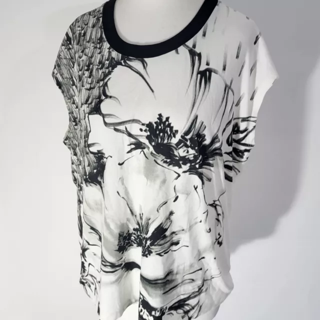 PRECIS Top Size 16-UK Petite Black White Jersey Floral Print Stretchy