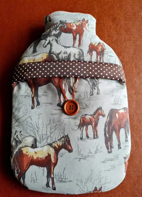 Handmade Cath Kidston Horses Hot Water Bottle Cover and bottle