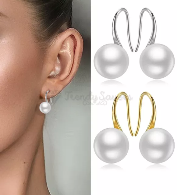 Women Freshwater Cultured Pearl Silver Gold 925 Sterling Silver Dangle Earrings