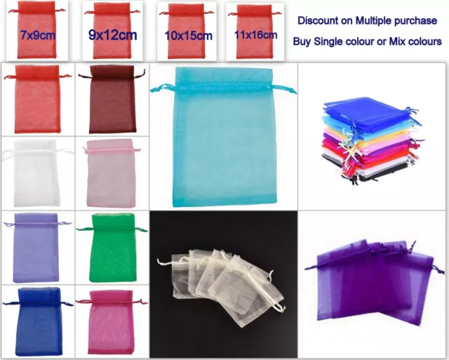 25 / 50 Organza Gift Bags Luxury Wedding Party Xmas Favour Jewellery Pouches UK