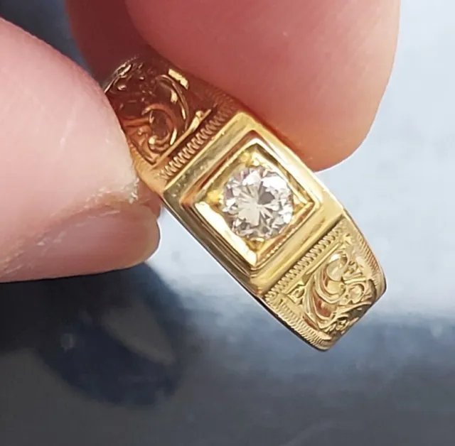 18 ct yellow gold and Diamond ring Men's Unisex