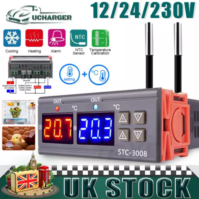 LED Digital Temperature Controller 12V 24V 220V Dual Relay NTC Sensor Thermostat